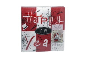 Празнични салфетки Linclass за Нова година/Нова година - Happy New Year (червено-черни) / 40 х 40 см / 50 бр. - Img 2