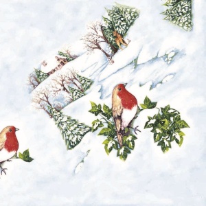 Празнични салфетки Linclass Wintervogel (зимен пейзаж) / 40 x 40 см / 50 бр. - Img 2