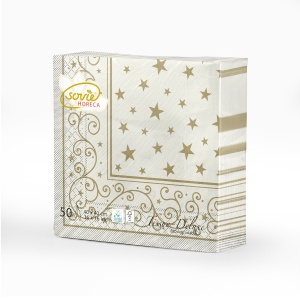 Празнични салфетки Tissue Deluxe - LIAM (златни звезди) / 40x40 см / 50 бр. - Img 1