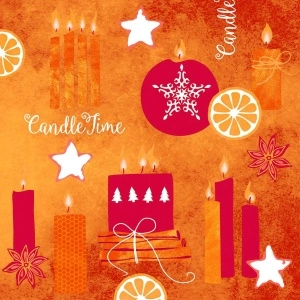 Празнични салфетки Linclass за Коледа/Нова година - Candle Time (червени) / 40 х 40 см / 50 бр.