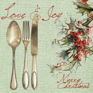 Linclass празнични салфетки за Коледа/Нова година - Love & Joy (прибори) / 40 х 40 см / 50 бр. - Img 3