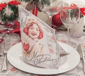 Linclass празнични салфетки за Коледа - Vintage X-mas mail / 40 x 40 см / 50 бр. - Img 2