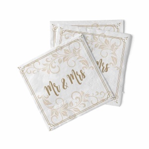 3-слойни сватбени салфетки Mr & Mrs (орнамент) / 33 х 33 см / 100 бр. - Img 3