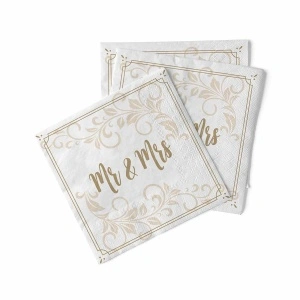 3-слойни сватбени салфетки Mr & Mrs (орнамент) / 33 х 33 см / 100 бр. - Img 3