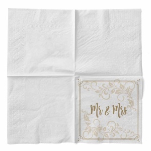 Салфетки за маса 3 слоя за сватбата Mr & Mrs (орнамент) / 33 х 33 см / 20 бр. - Img 2