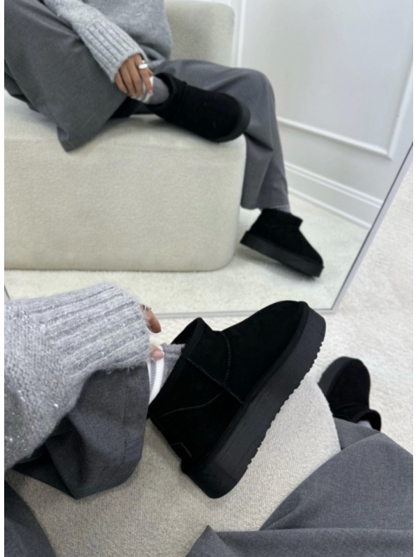 Ghete tip ugg Snow Negru piele naturala