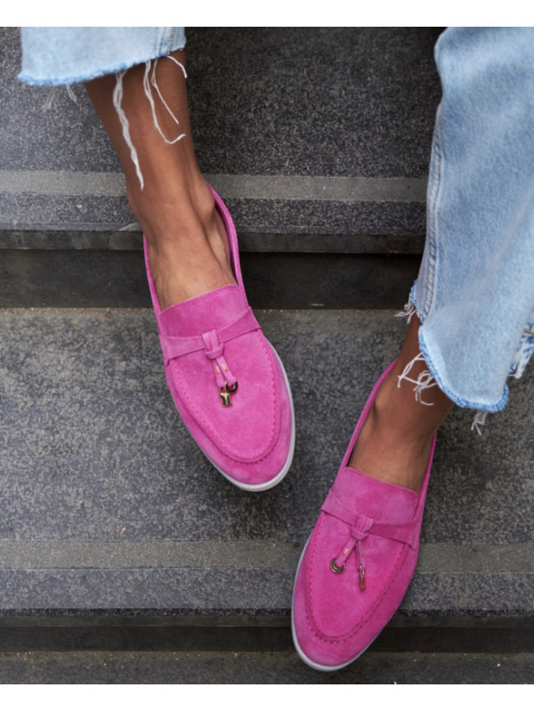 Pantofi mocasini Lara Fuchsia piele intoarsa