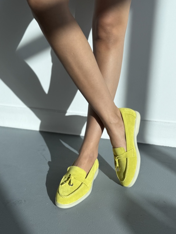 Pantofi mocasini Lara Lime piele intoarsa
