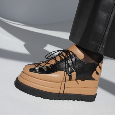 Pantofi Cappucino piele naturala cu platforma
