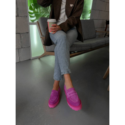 Pantofi mocasini Marlon Fuchsia piele intoarsa - Img 2