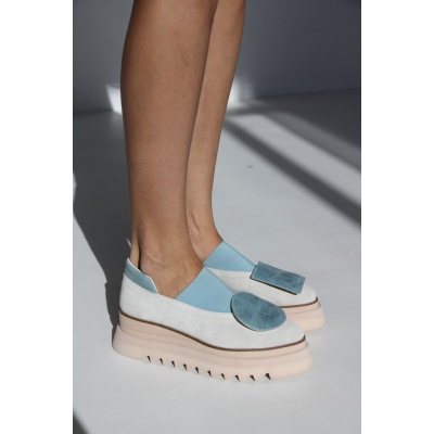 Pantofi Pasadena Baby blue piele naturala cu platforma - Img 8