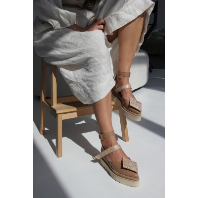 Pantofi Meloni Geometric piele naturala - Img 6