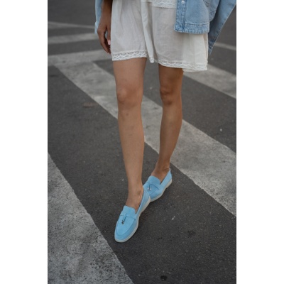 Pantofi mocasini Lara Baby Bleu piele intoarsa - Img 8
