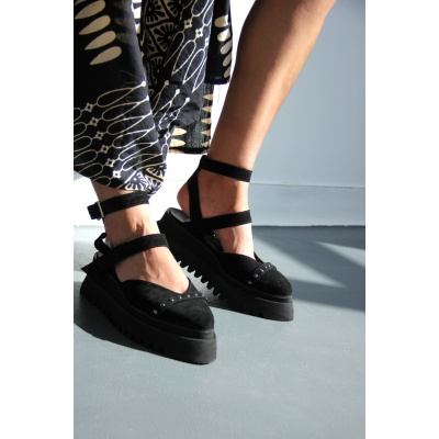 Pantofi Pins Black piele naturala