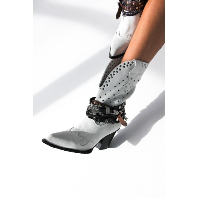 Ghete ciocate Cowboy Embellished III Lungi White piele naturala - Img 4