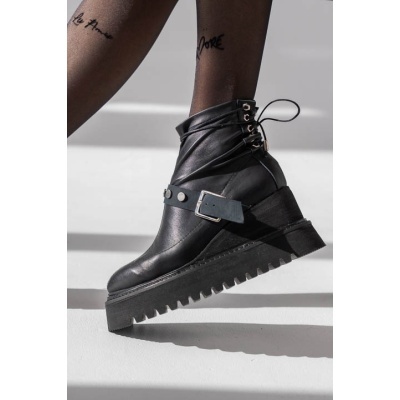 Ghete Rebel Lace piele naturală stretch matte