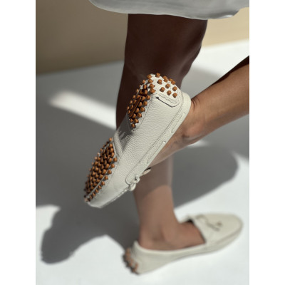 Pantofi mocasini Casual Loris Cream piele naturala - Img 3