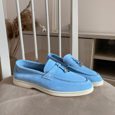 Pantofi mocasini Lara Baby Bleu piele intoarsa - Img 2