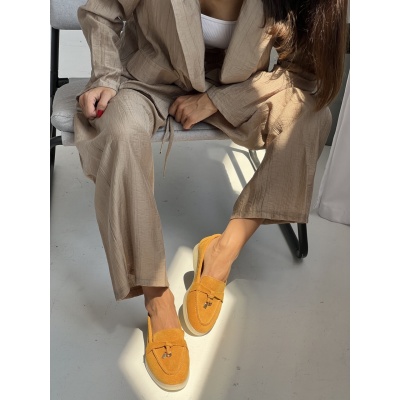 Pantofi mocasini Lara Mustard piele intoarsa - Img 2