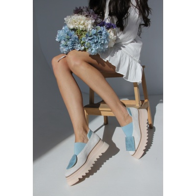 Pantofi Pasadena Baby blue piele naturala cu platforma - Img 2