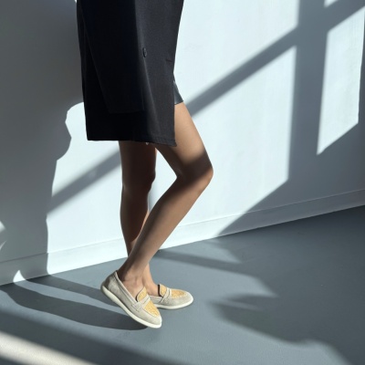 Pantofi mocasini Lara Rafia piele intoarsa - Img 3