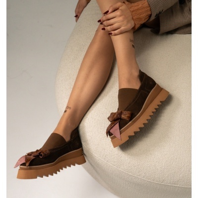 Pantofi Pasadena Brown Bow piele naturala cu platforma - Img 3