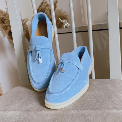 Pantofi mocasini Lara Baby Bleu piele intoarsa - Img 1