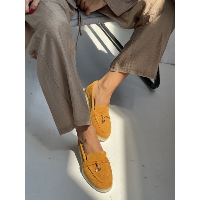 Pantofi mocasini Lara Mustard piele intoarsa - Img 4