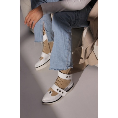 Ghete bocanci Pandora Narrow White piele naturala - Img 5