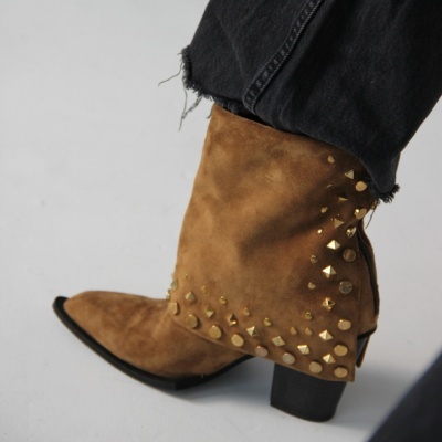 Ghete ciocate Alana CamelGold piele naturala