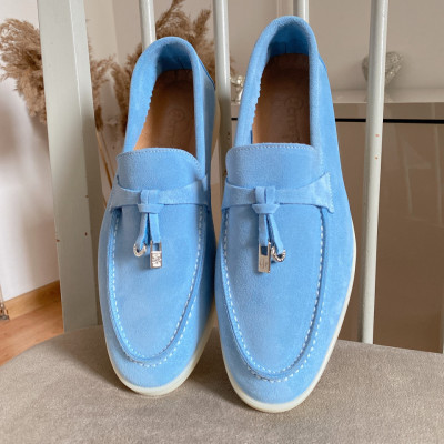 Pantofi mocasini Lara Baby Bleu piele intoarsa - Img 4
