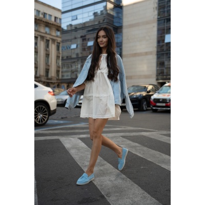 Pantofi mocasini Lara Baby Bleu piele intoarsa - Img 6