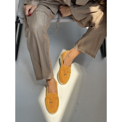 Pantofi mocasini Lara Mustard piele intoarsa - Img 1