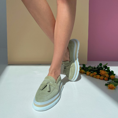 Pantofi mocasini Nappa Avocado Piele intoarsa - Img 4