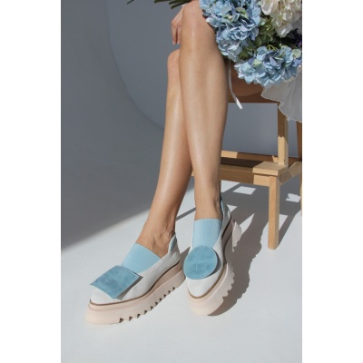 Pantofi Pasadena Baby blue piele naturala cu platforma - Img 3