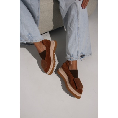 Pantofi Pasadena Brown piele naturala cu platforma - Img 5