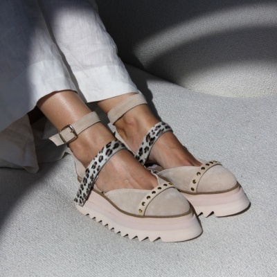Pantofi Pins Bej Animalprint piele naturala - Img 4