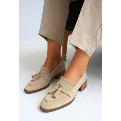 Pantofi mocasini Ava Bej Tassel piele intoarsa - Img 3
