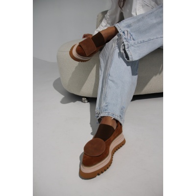 Pantofi Pasadena Brown piele naturala cu platforma - Img 3