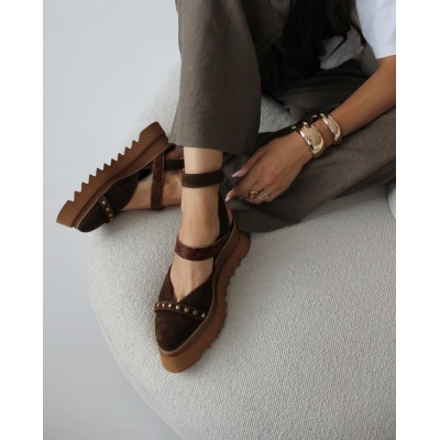 Pantofi Pins Brown Animalprint piele naturala