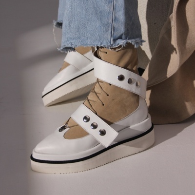 Ghete bocanci Pandora Narrow White piele naturala