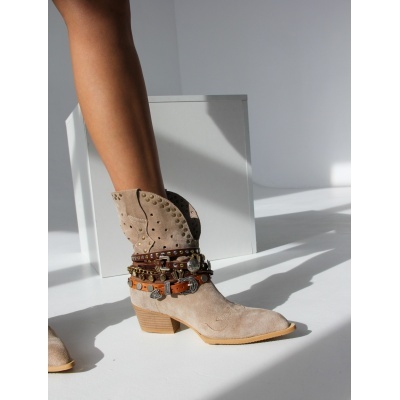 Ghete ciocate Cowboy Embellished III low bej piele naturala - Img 7