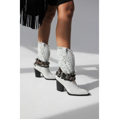 Ghete ciocate Cowboy Embellished III Lungi White piele naturala - Img 5