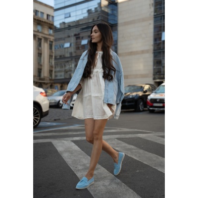 Pantofi mocasini Lara Baby Bleu piele intoarsa - Img 7