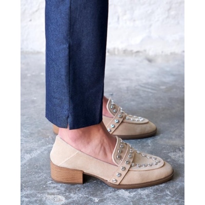 Pantofi mocasini Stanley Bej piele intoarsa - Img 1