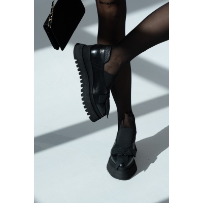 Pantofi Pasadena Black Matte piele naturala cu platforma - Img 4