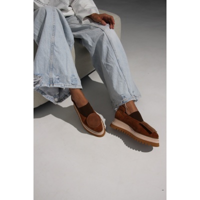 Pantofi Pasadena Brown piele naturala cu platforma - Img 6