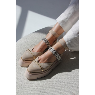 Pantofi Pins Bej Animalprint piele naturala - Img 5
