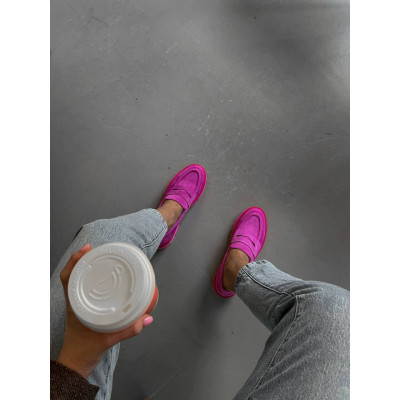 Pantofi mocasini Marlon Fuchsia piele intoarsa - Img 1
