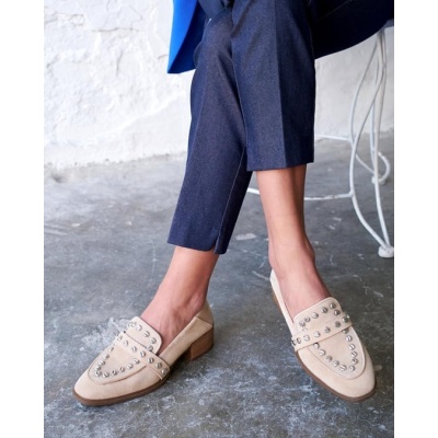 Pantofi mocasini Stanley Bej piele intoarsa - Img 2